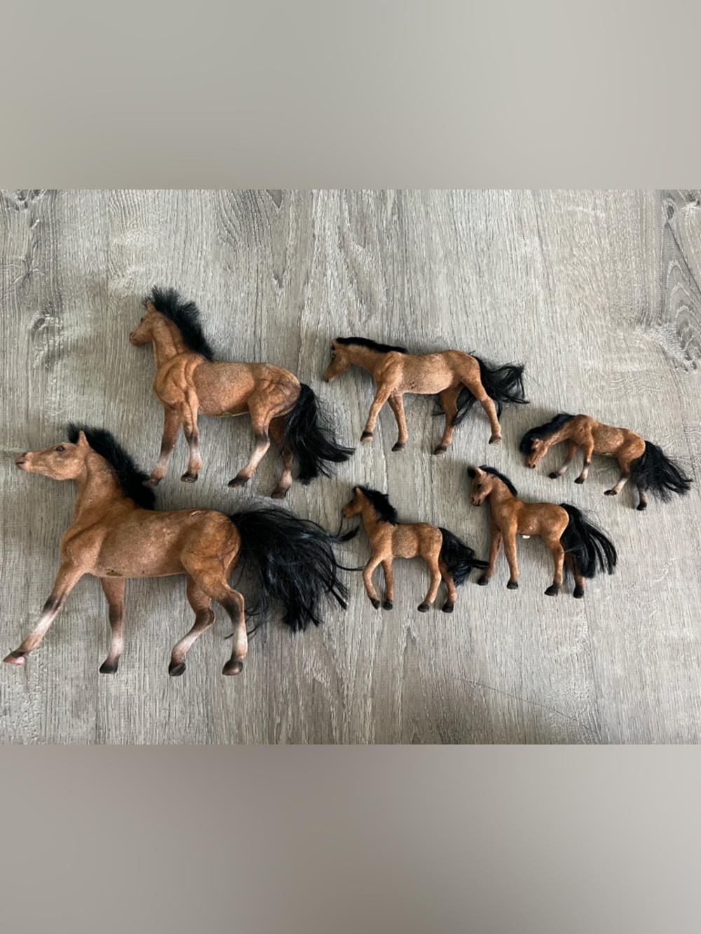 Flocked Brown and Black Horse Figure Playset - 6 Piece
